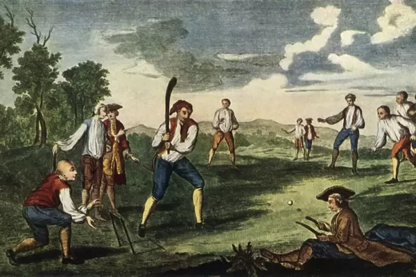 Cricket as Played in the Artillery Ground, London, 1785, (1947). Creator: Unknown