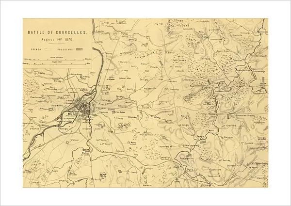 Map of the Battle of Courcelles, 14 August 1870, (c1872). Creator: R. Walker