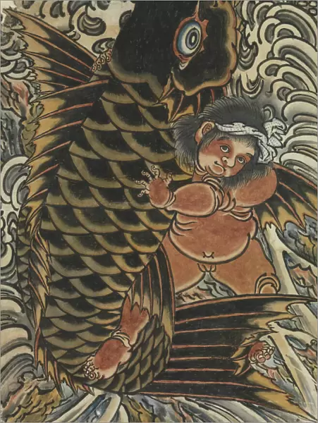 Kintaro with Carp, 19th century. Creator: Unknown