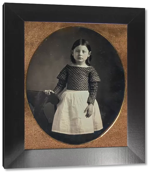 Young Girl Wearing Waist Apron, Resting Hand on Chair, 1840s-50s. Creator: Unknown