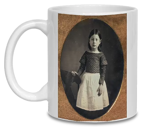 Young Girl Wearing Waist Apron, Resting Hand on Chair, 1840s-50s. Creator: Unknown