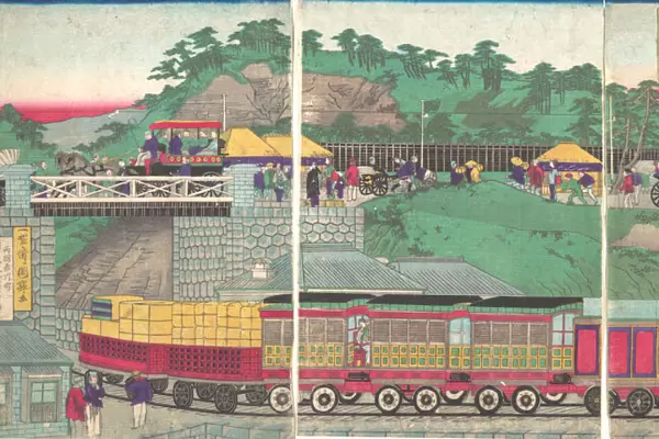 Illustration of a Steam Locomotive Running on the Takanawa Railroad in Tokyo (Tokyo ta