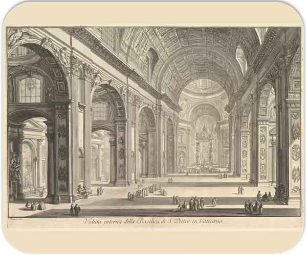 Interior view of St. Peters Basilica in the Vatican, from Vedute di Roma (Roman Views)