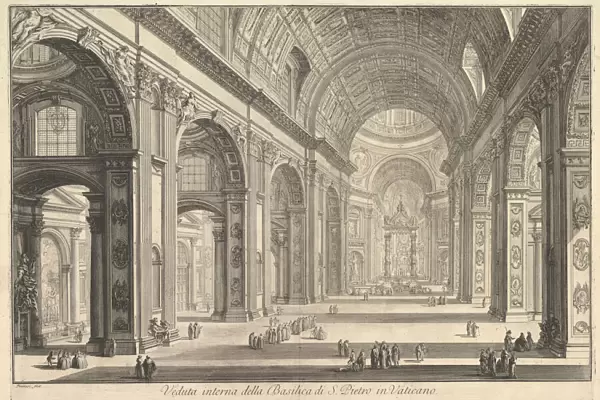 Interior view of St. Peters Basilica in the Vatican, from Vedute di Roma (Roman Views)