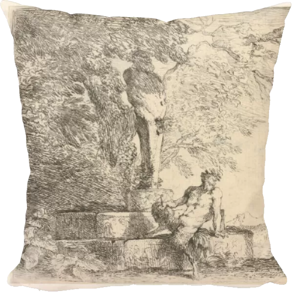 A satyr reclining at the foot of a staute of Priapus, goats at the right, ca. 1645-48