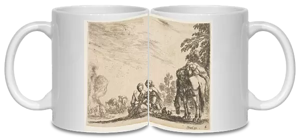 Plate 6: two women, one nursing a child, seated next to a dog and a horse carrying a pack