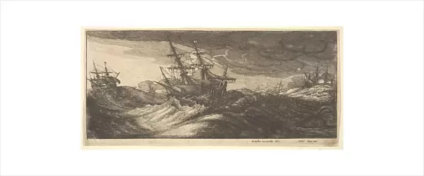 Warship and a spouting whale, 1665. Creator: Wenceslaus Hollar