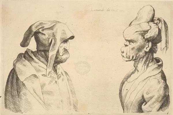 Two deformed heads facing each other, 1625-77. Creator: Wenceslaus Hollar