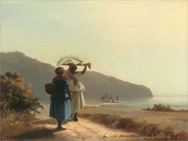 Two Women Chatting by the Sea, St. Thomas, 1856. Creator: Camille Pissarro