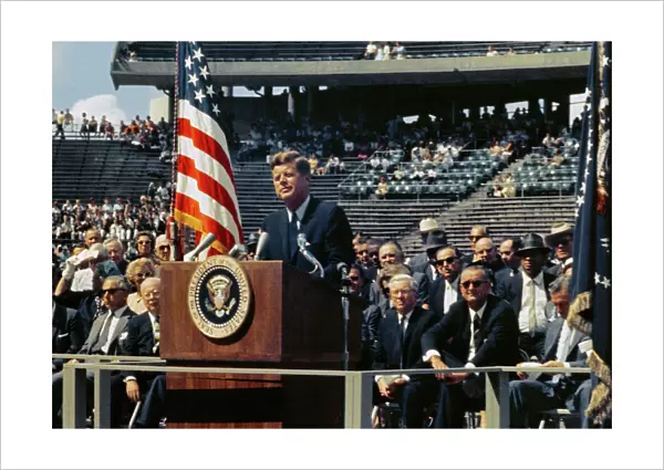 President Kennedy makes his We choose to go to the Moon speech, Rice University, 1962