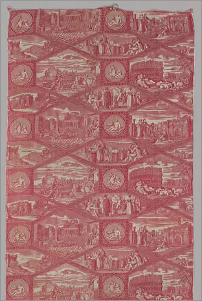 Scenes of Rome Furnishing Fabric, France, c. 1815. Creator: Unknown