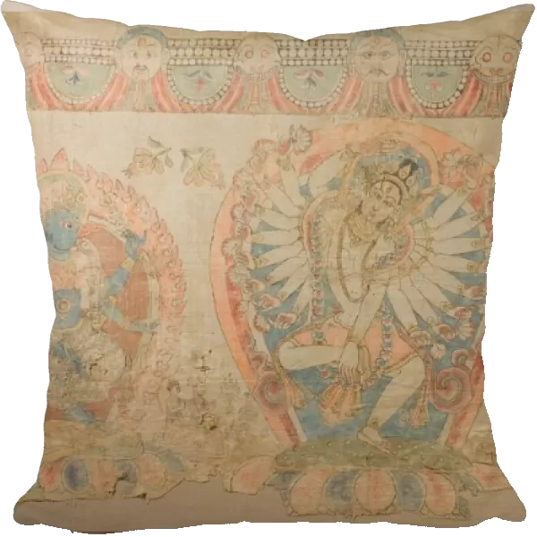 Tantric Temple Banner of a Dancing Goddess Flanked by Dakinis, 17th century