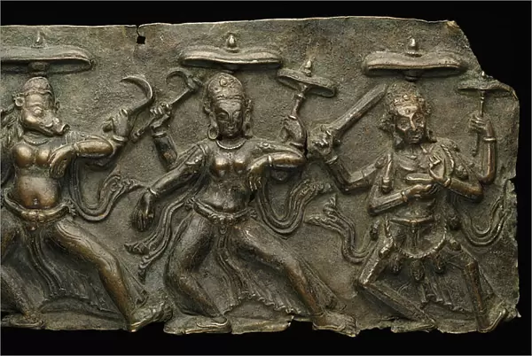 Fragment of Mother Goddesses (Matrika) Panel with Varahi, Kaumari, and Chamunda