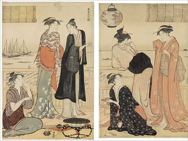 The Sixth Month, Enjoying the Evening Cool in a Teahouse, from the series The Twelve... About 1783. Creator: Torii Kiyonaga