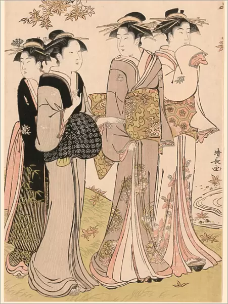 Beauties Under a Maple Tree, from the series 'A Collection of Contemporary Beauties of... c. 1784. Creator: Torii Kiyonaga