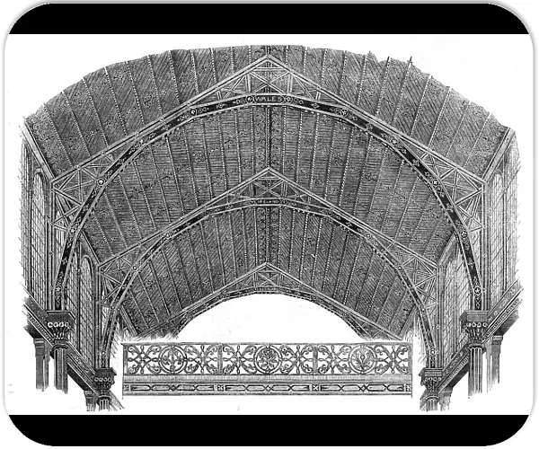 Progress of the International Exhibition Building: ornamentation of roof and railing of... 1862. Creator: Unknown