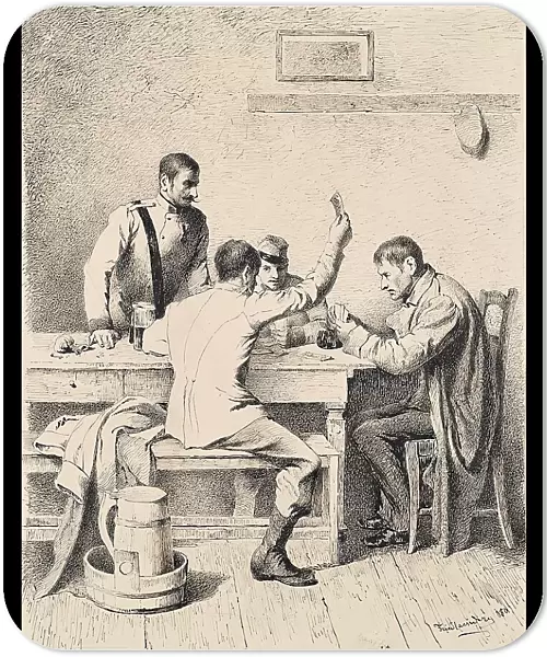 Soldiers playing cards, 1880. Creator: Friedrich Friedlaender
