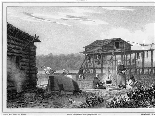 Dwelling of Kamchatka, 19th century. Creators: Friedrich Heinrich Kittlitz, Godefroy Engelmann, Jules David, Edouard Jean Marie Hostein