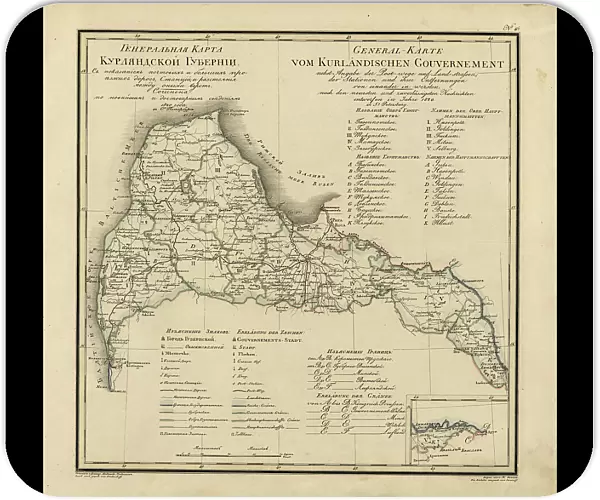 General Map of Courland Province: Showing Postal and Major Roads, Stations and the... 1820. Creators: Vasilii Petrovich Piadyshev, Iwanoff