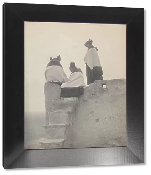 Three Hopi women at top of adobe steps, New Mexico, 1906, c1906. Creator: Edward Sheriff Curtis
