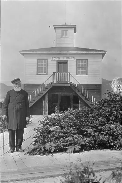 Father William Duncan, a missionary, in front of town library, between c1900 and 1923. Creator: Unknown