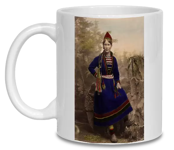 Woman wearing Sami costume - Inga Åren, Frostviken, Lapland, 1870-1898. Creator: Helene Edlund