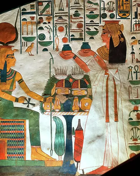 Queen Nefertari presenting offerings to the goddess Hathor, ca 1298-1235 BC. Creator: Ancient Egypt