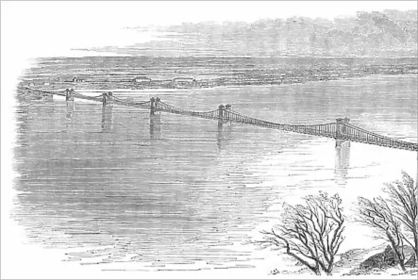 Suspension-Bridge across the Dnieper, at Kieff, in Russia, 1850. Creator: Unknown