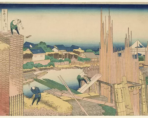 Tatekawa River Lumberyard at Honjo (Honjo Tatekawa), from the series 'Thirty-six... c. 1830 / 33. Creator: Hokusai. Tatekawa River Lumberyard at Honjo (Honjo Tatekawa), from the series 'Thirty-six... c. 1830 / 33. Creator: Hokusai