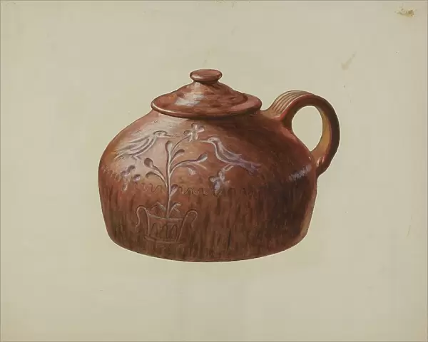 Pa. German Bean Pot with Lid, c. 1941. Creator: Henrietta S. Bukill