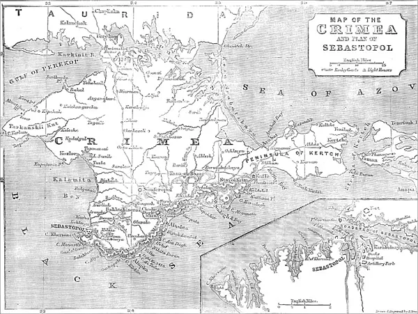Map of the Crimea and plan of Sebastopol, 1854. Creator: John Dower