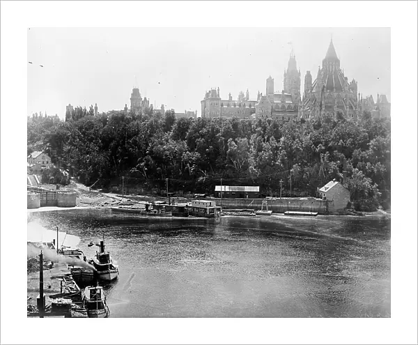 Dominion Of Canada, Parliament Buildings And Lappers Bridge, 1914. Creator: Harris & Ewing. Dominion Of Canada, Parliament Buildings And Lappers Bridge, 1914. Creator: Harris & Ewing
