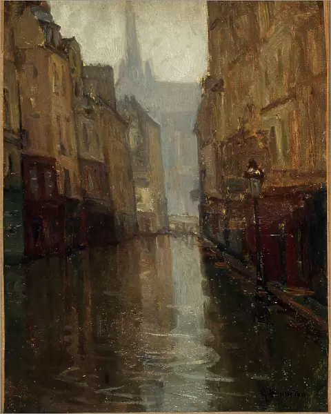 Rue du Haut-Pavé towards the Quai de Montebello (floods of 1910), 1910. Creator: Germain Eugene Bonneton