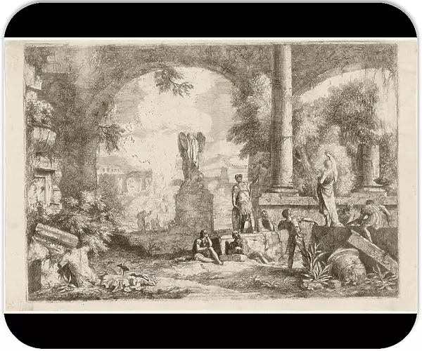 Capriccio of Antique Ruins with Men Gazing at a Classical Orator, 1720s. Creator: Marco Ricci