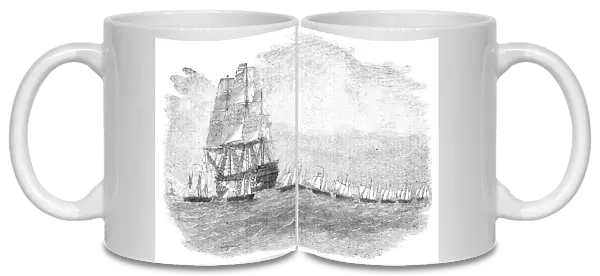 The Gun-Boat Flotilla off Portland - sketched by Lieutenant Montagu O'Reilly, 1856. Creator: Unknown