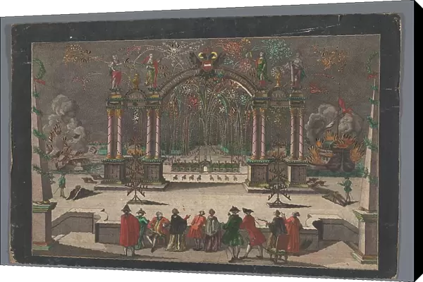 View of fireworks and a triumphal arch with a two-headed eagle and the name of Joseph... 1765-1799 Creator: Anon