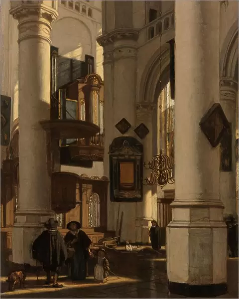 Interior of a Protestant, Gothic Church, with a Gravedigger in the Choir, 1669. Creator: Emanuel de Witte