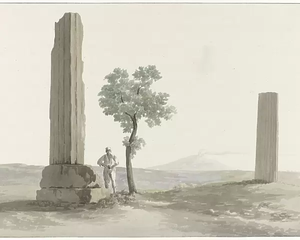 Two fragments of columns of the Temple of Olympian Zeus half a mile from the river... 1778. Creator: Louis Ducros