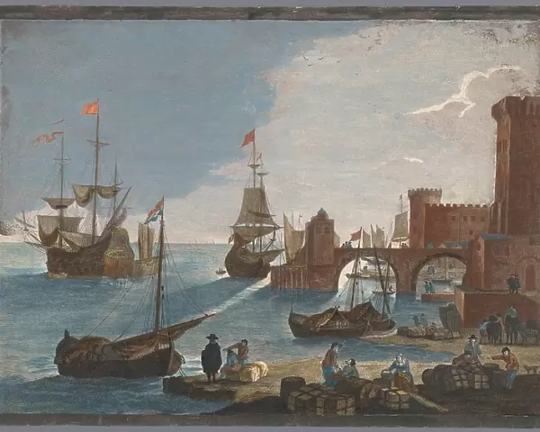 View of a seaport with ships and boats on the water, 1753-1797. Creators: Pierre François Basan, Pierre Fouquet