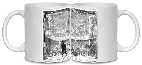 Interior of the Soldiers Theatre at Mourmelon-le-Grand, Chalons Camp... 1860. Creator: Unknown