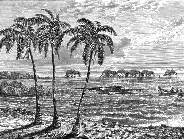 The village as seen from the shore; A Visit to the Guajiro Indians of Maracaibo, Venezuela, 1875. Creator: A Goering