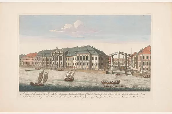 View of the Winter Palace and the canal between the rivers Mojka and Neva in Saint Pete... 1745-94. Creator: Unknown