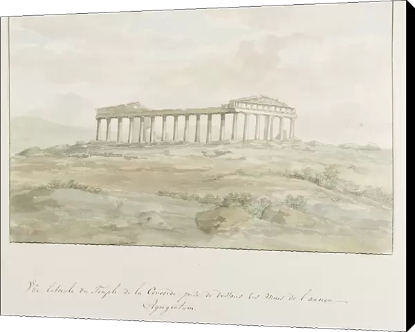 Side view of the Temple of Concordia within the walls of Ancient Agrigento, 1778. Creator: Louis Ducros