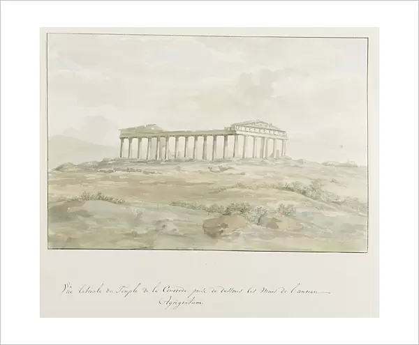 Side view of the Temple of Concordia within the walls of Ancient Agrigento, 1778. Creator: Louis Ducros