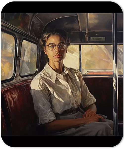AI IMAGE - Portrait of Rosa Parks sitting on a bus, 1950s, (2023). Creator: Heritage Images