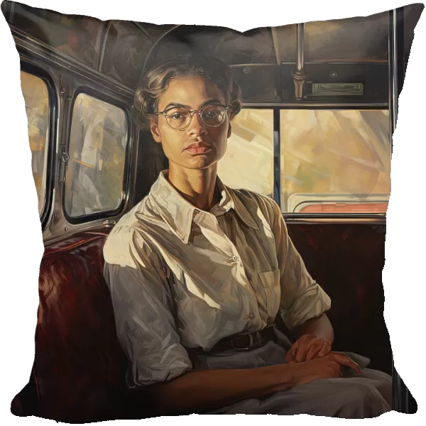 AI IMAGE - Portrait of Rosa Parks sitting on a bus, 1950s, (2023). Creator: Heritage Images