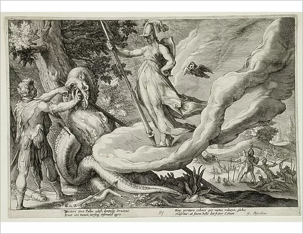 Cadmus Sows the Dragon's Teeth Which Turn into Armed Men, published 1615. Creator: Hendrik Goltzius