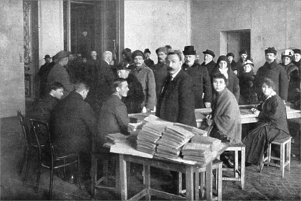 In Soviet Russia; A polling station in Petrograd, November 21, 1917, during elections... 1917. Creator: Y Steinberg