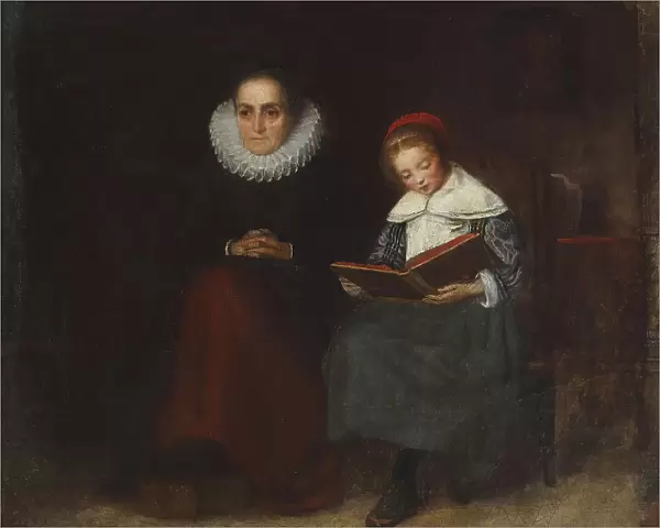Old Woman and Child Reading a Book, 1840s. Creator: Richard Caton Woodville