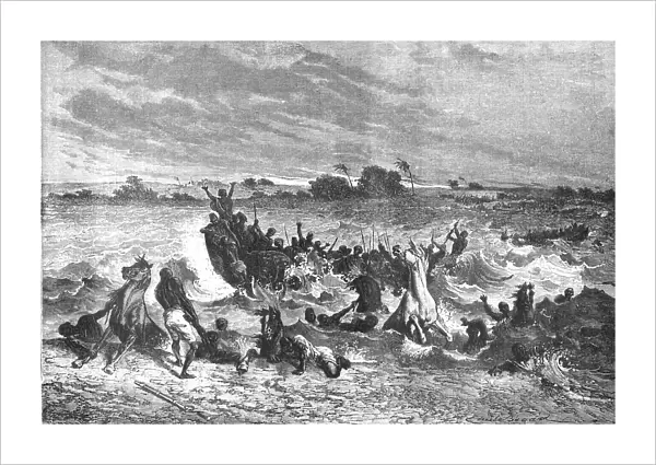 Ahmadou's Army crossing the Niger; Journey from the Senegal to the Niger, 1875. Creator: Unknown